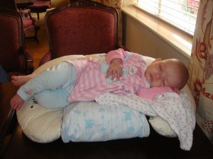 Having a nap on the hotel table on Sunday morning