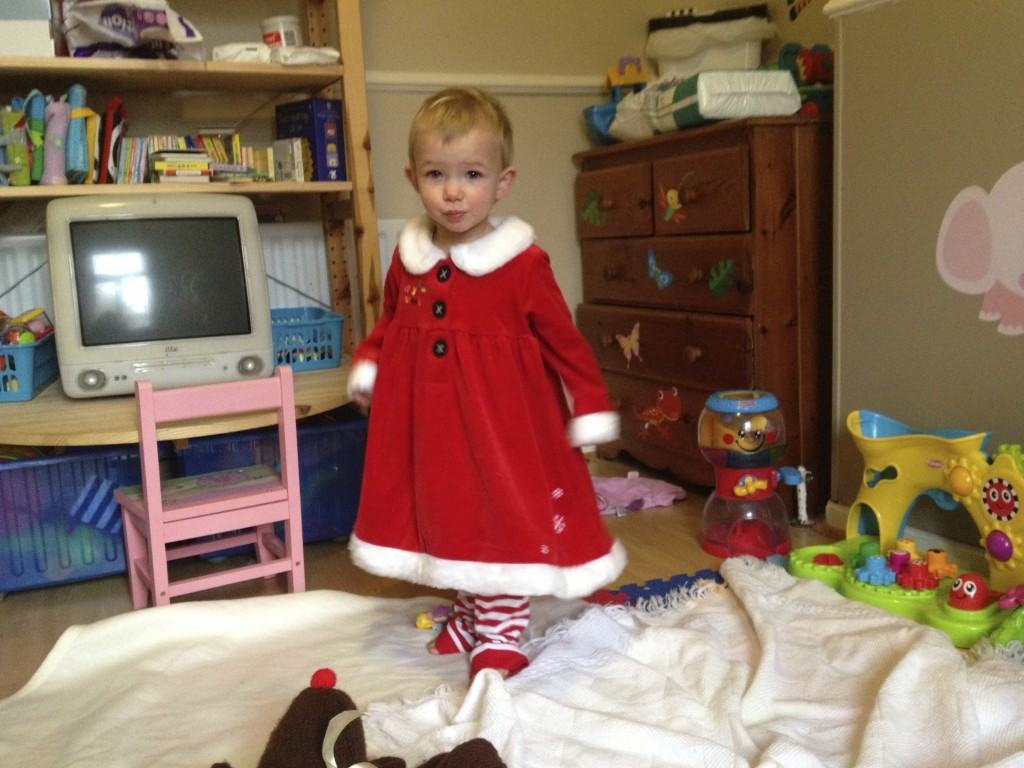 Trying on her new outfit!