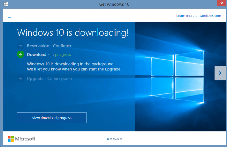 Windows 10 is downloading