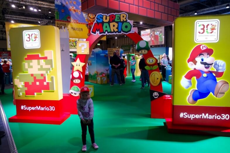 Georgie very happy to find the Mario area!