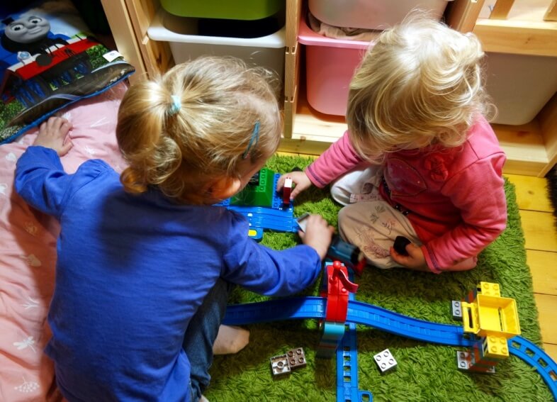 Playing together with Mega Bloks Thomas and Friends Zooming Along at Brendam Docks