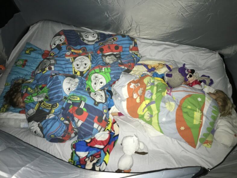 sleeping in the tent