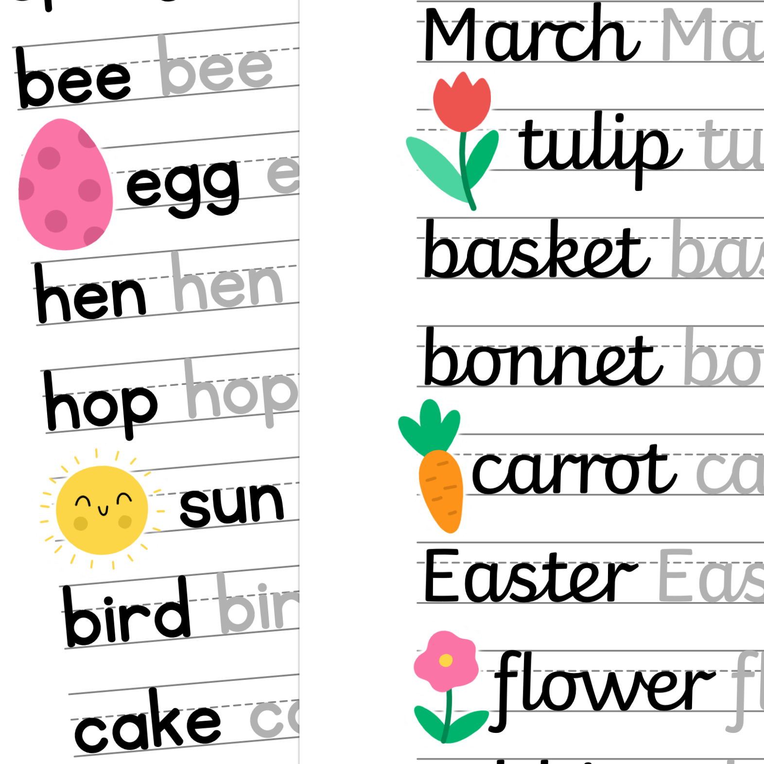 Springtime Handwriting Worksheets